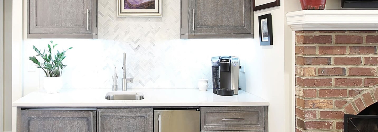 beverage center with tile walls