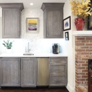 beverage center with tile walls