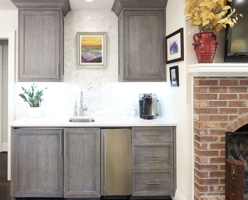 beverage center with tile walls