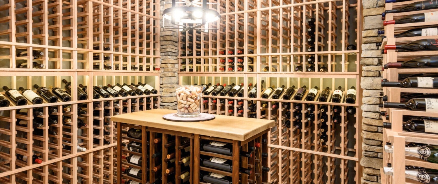 wine room with storage shelves