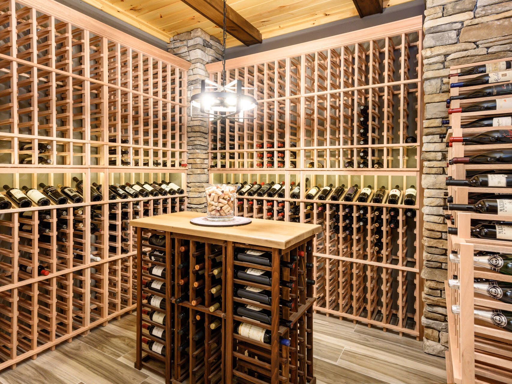 wine room with storage shelves