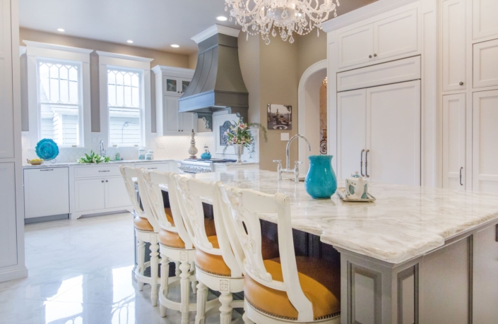 kitchen with barstools