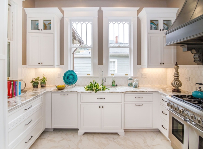 white kitchen with windows