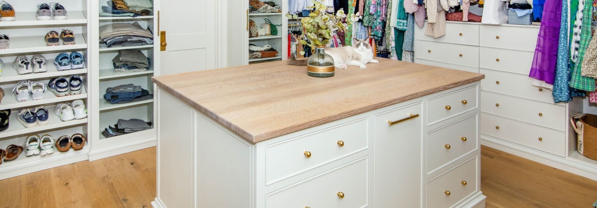 closet island with a cat