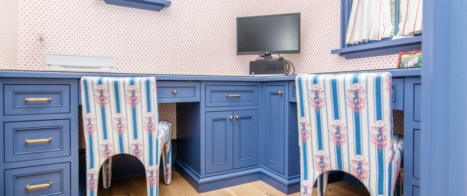 blue office with wallpaper