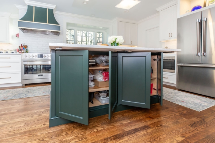 green island with cabinet storage