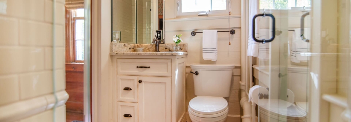small farmhouse bathroom with a shower