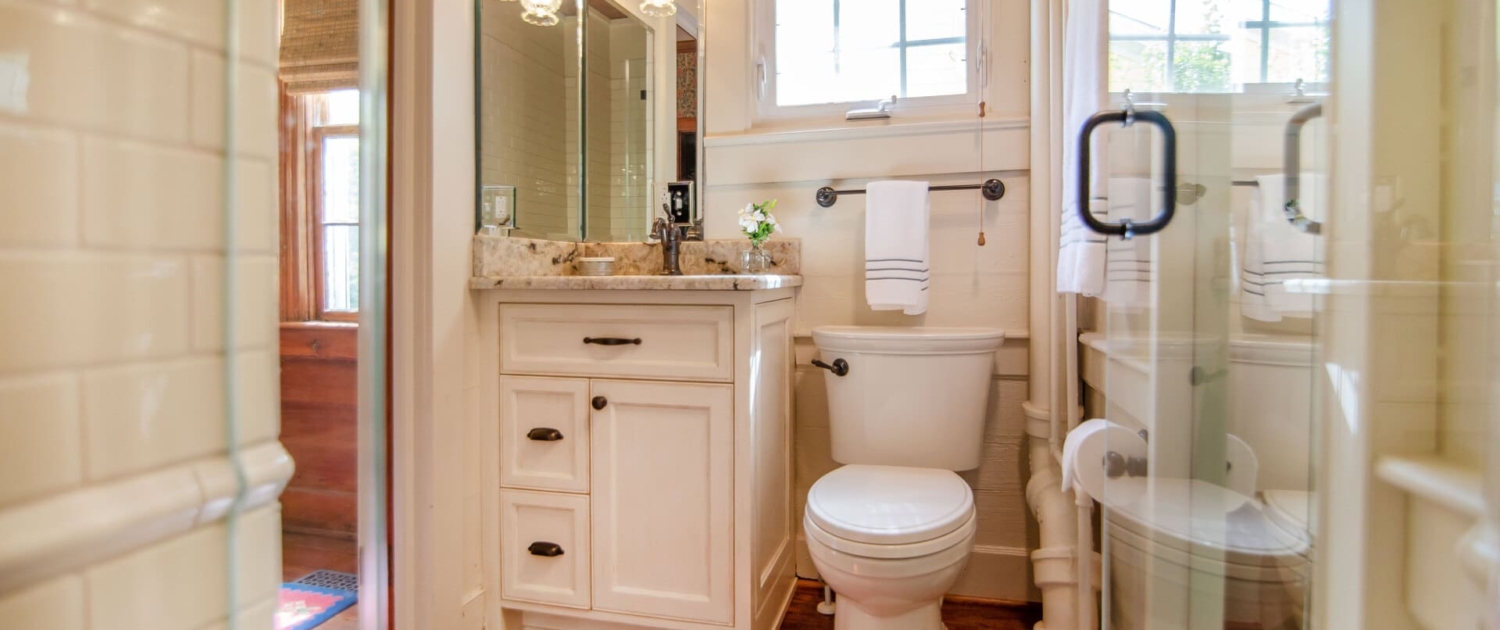 small farmhouse bathroom with a shower