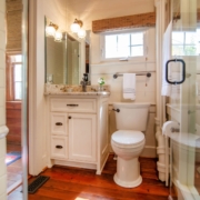 small farmhouse bathroom with a shower
