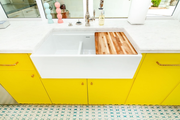 yellow pool house kitchen cabinets