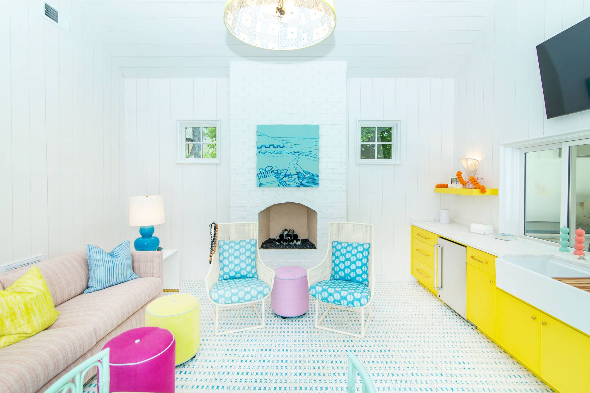 pool house kitchen and sitting room