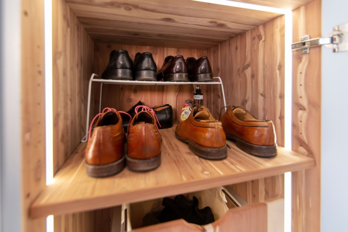 shoe storage with cabinet lighting