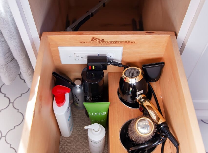 bathroom hair appliance storage drawer