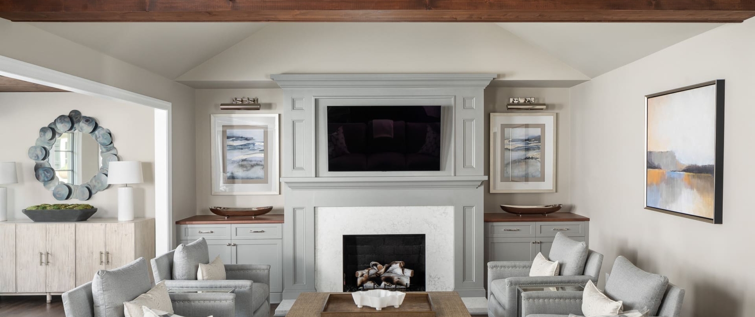 wooden beams in a living room