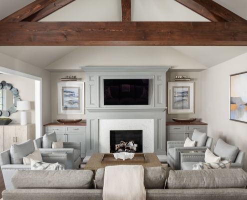wooden beams in a living room