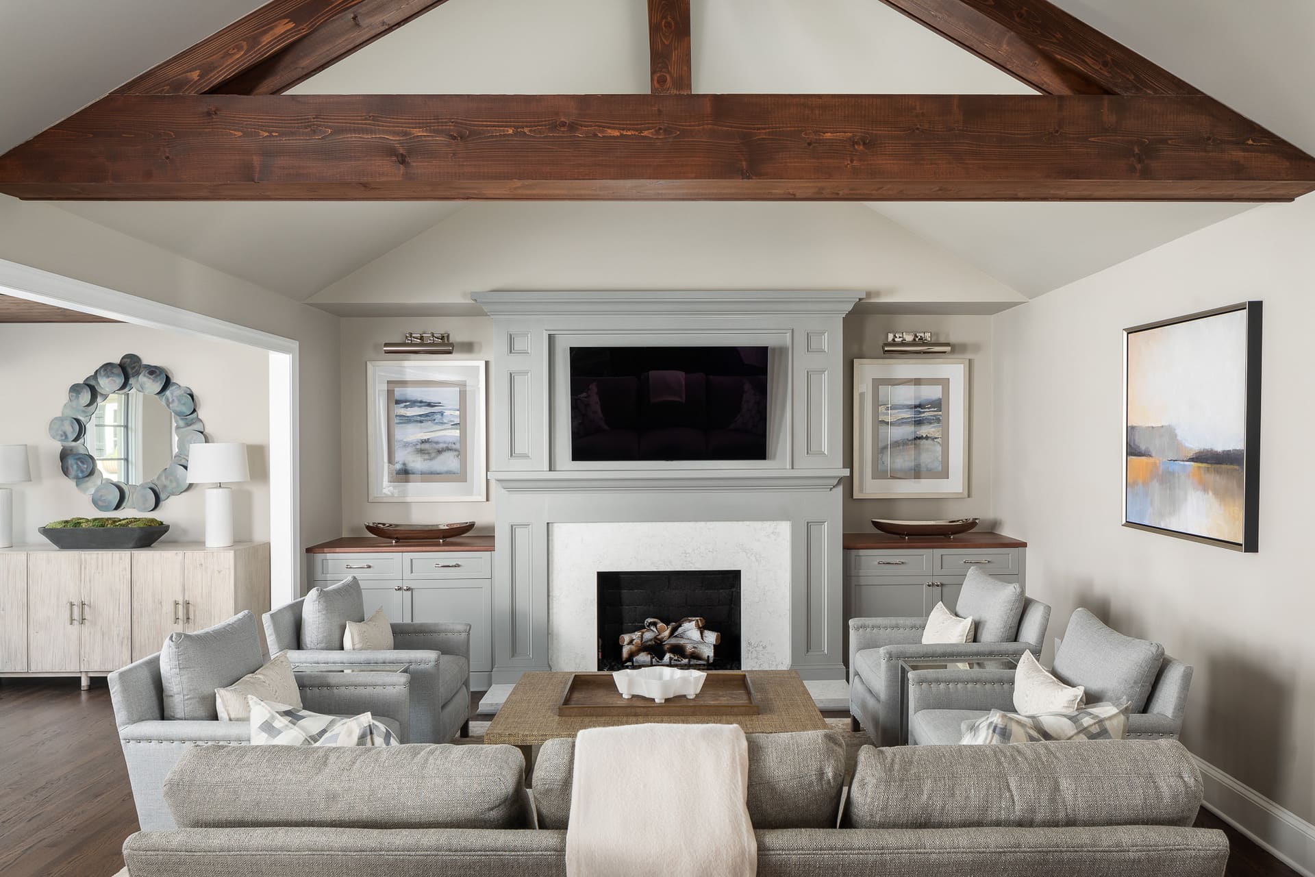 wooden beams in a living room