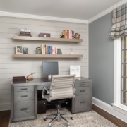 office with floating shelves