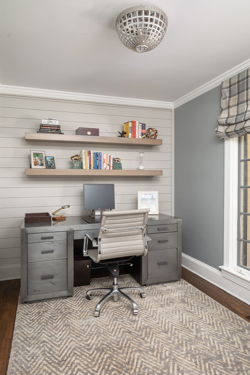 office with floating shelves