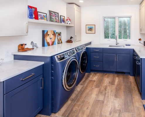 blue laundry room with windows