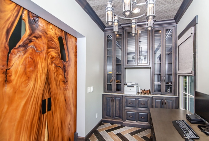 home office with sliding barn doors