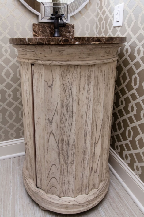 unique bathroom vanity with wallpaper