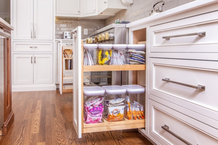 white kitchen with food storage