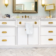 bathroom vanity with a towel drying bar