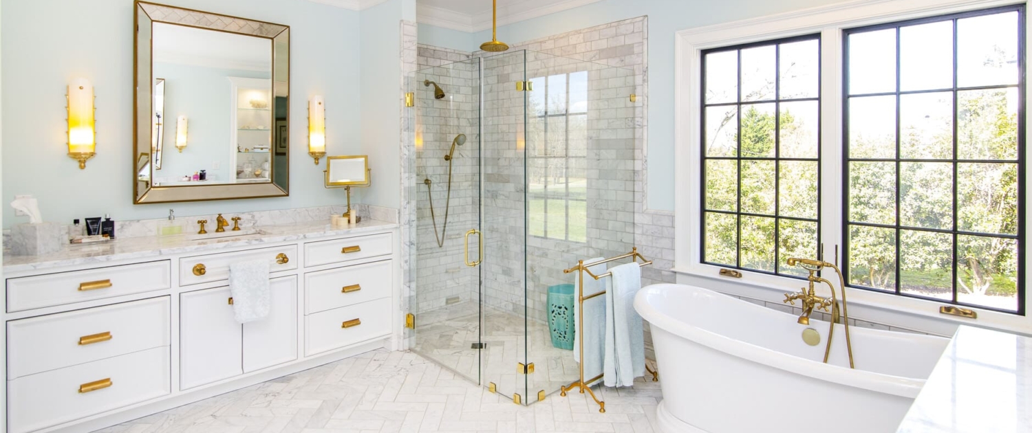 bathroom with a glass walk in shower