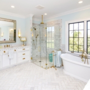 bathroom with a glass walk in shower