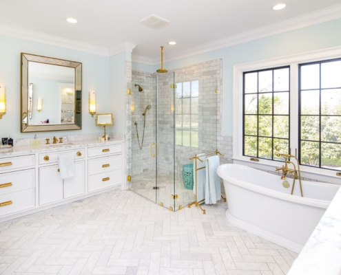 bathroom with a glass walk in shower