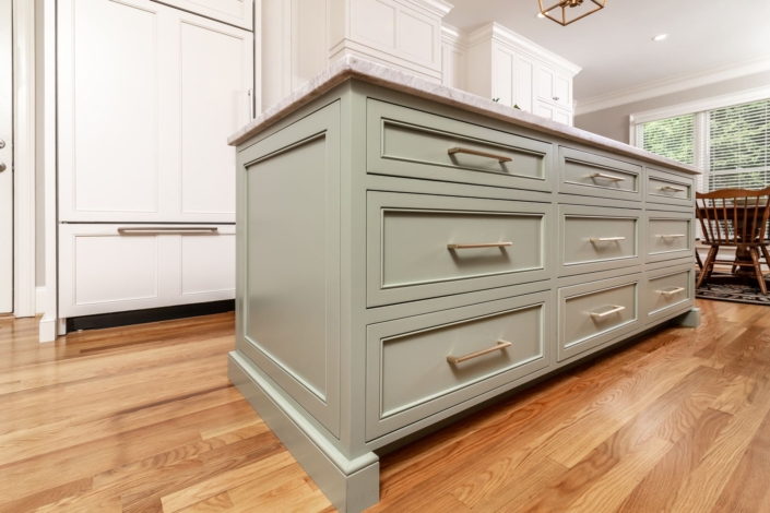 green island and brown floors