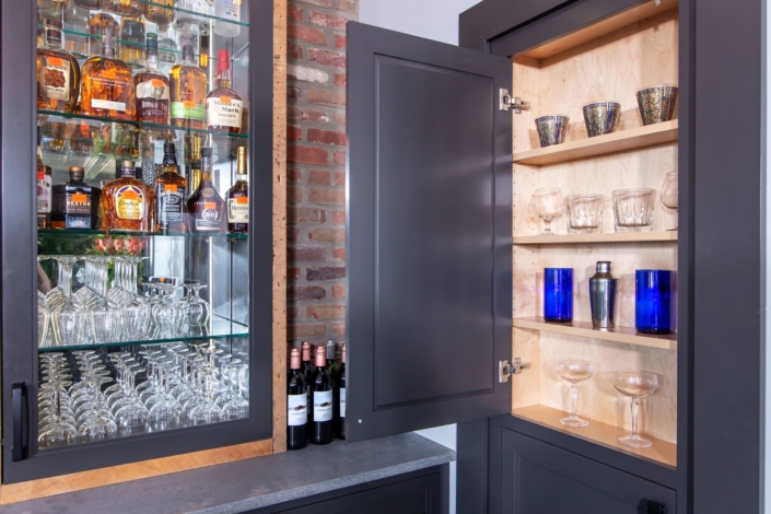 bar with drink cabinets