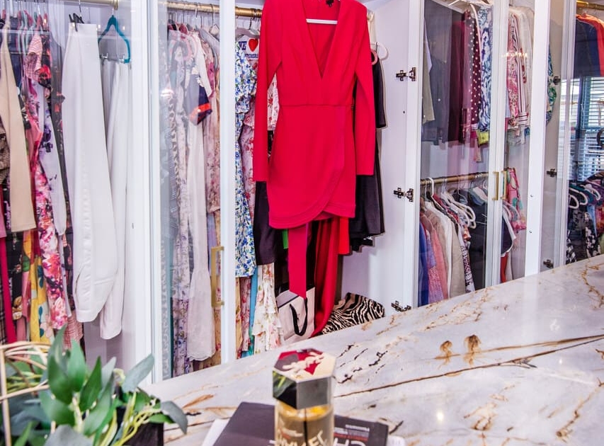 Closet hanging storage with glass doors