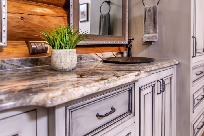 gray master bathroom