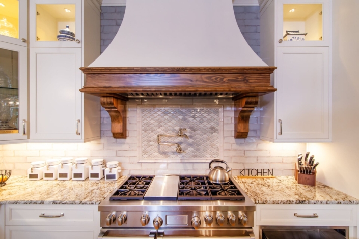 white and walnut hood