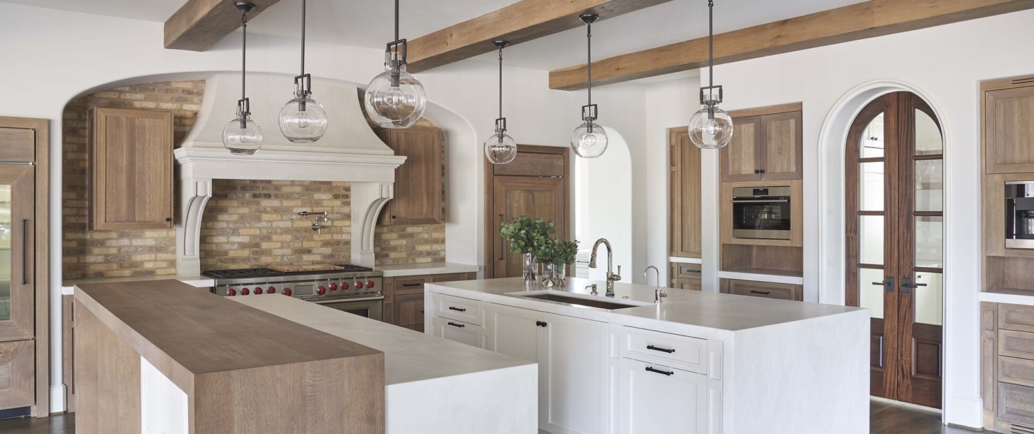 white and brown kitchen with doors