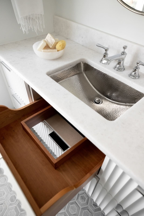 bathroom vanity with a fluted drawer