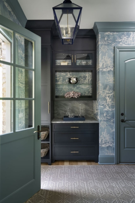 mudroom with green accents