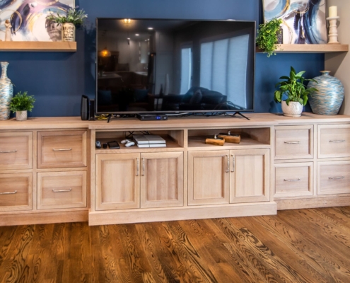 entertainment center with decor