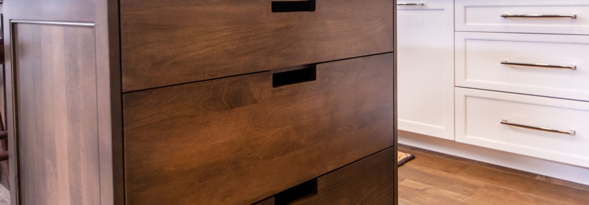 notched pulls drawers in a kitchen island