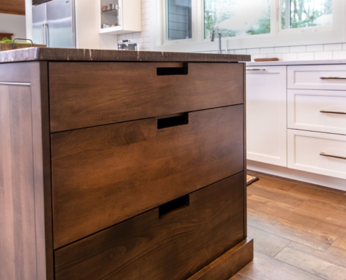 notched pulls drawers in a kitchen island