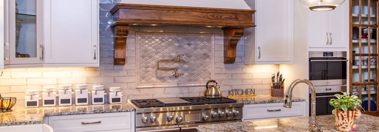 white and walnut hood in kitchen