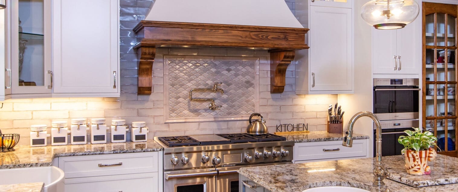 white and walnut hood in kitchen