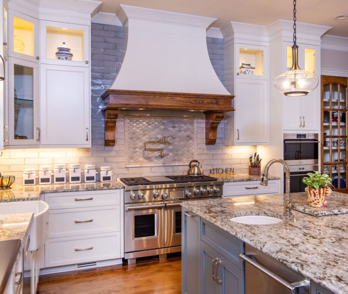 white and walnut hood in kitchen