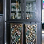 wet bar with glass doors