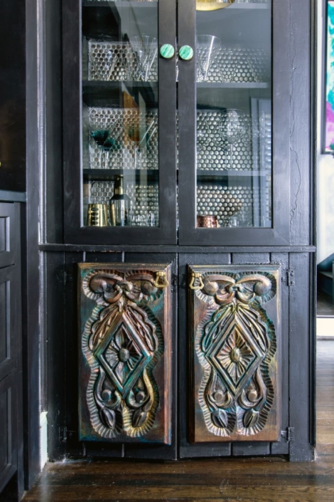 wet bar with glass doors