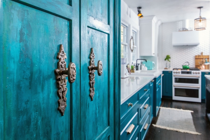 teal kitchen pantry