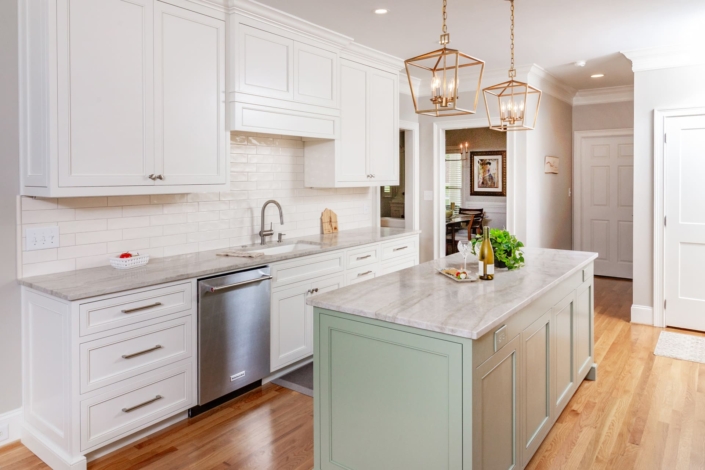 green island and tile backsplash