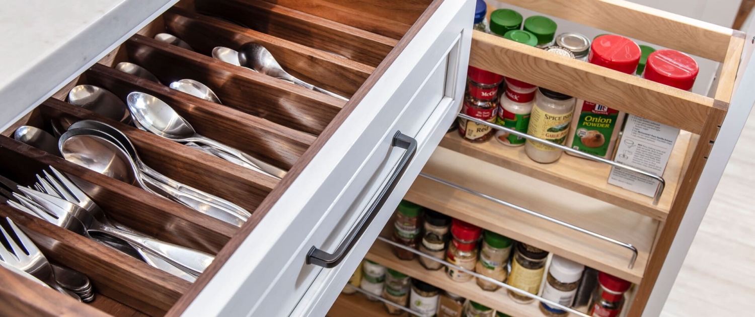 silverware and spice drawers