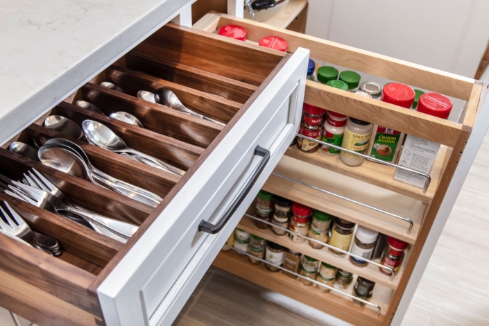 silverware and spice drawers